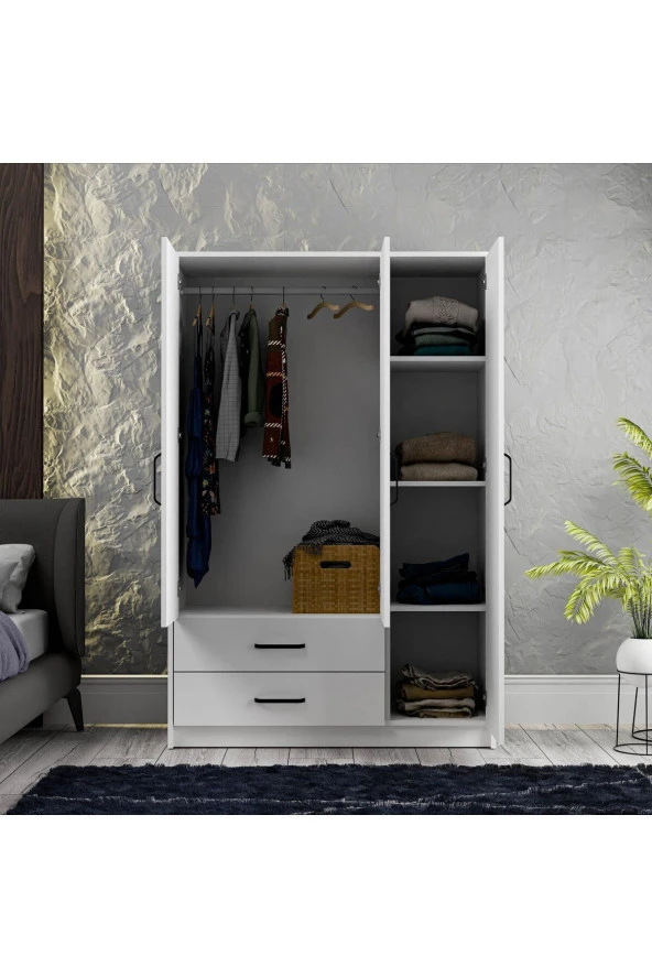 Mezza 3514 WIEN 3 KAPILI DOLAP 2 ÇEKMECELİ 4 RAFLI 1 ASKILI GARDIROP BEYAZ - 5