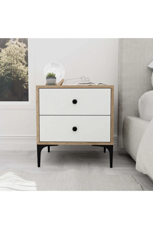 Mezza 3710 AGATA 2 ÇEKMECELİ AYAKLI KOMODİN SEPET-BEYAZ - 2