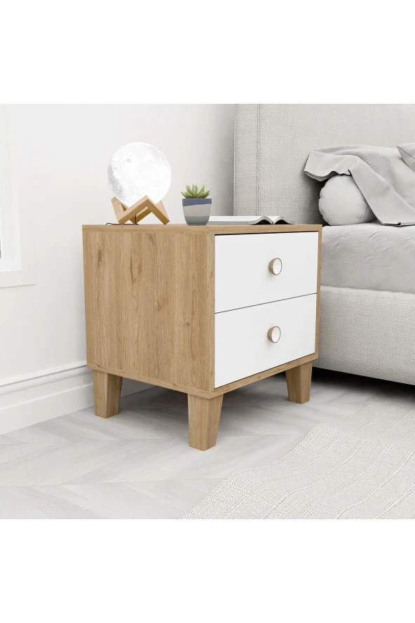 Mezza 3690 LISA 2 ÇEKMECELİ AYAKLI KOMODİN SEPET-BEYAZ - 3