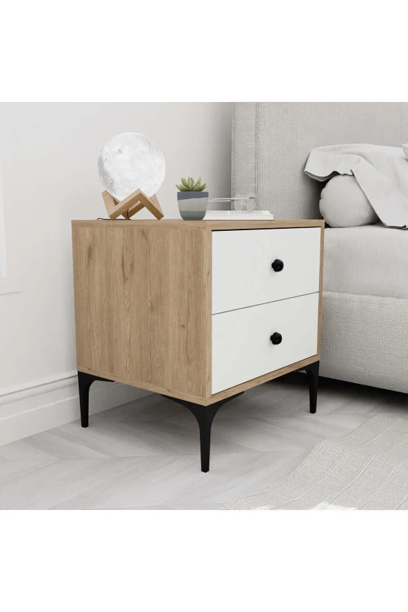 Mezza 3710 AGATA 2 ÇEKMECELİ AYAKLI KOMODİN SEPET-BEYAZ - 3