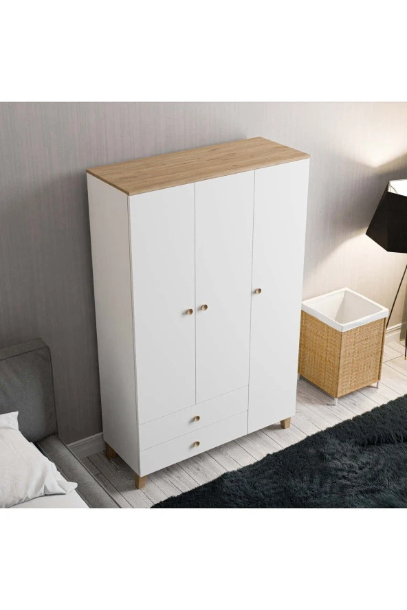 Mezza 3530 VENTO 3 KAPILI GARDIROP SEPET-BEYAZ - Resim 5