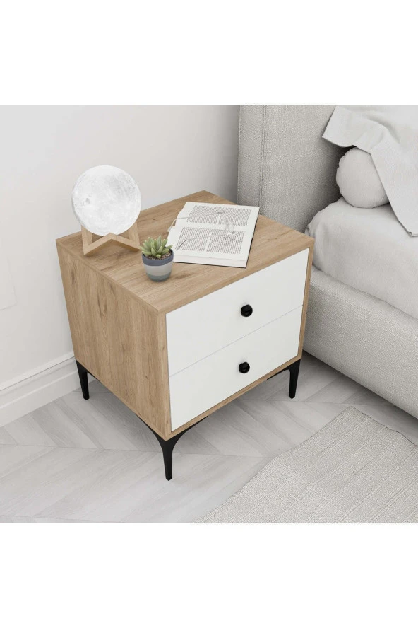 Mezza 3710 AGATA 2 ÇEKMECELİ AYAKLI KOMODİN SEPET-BEYAZ - 4