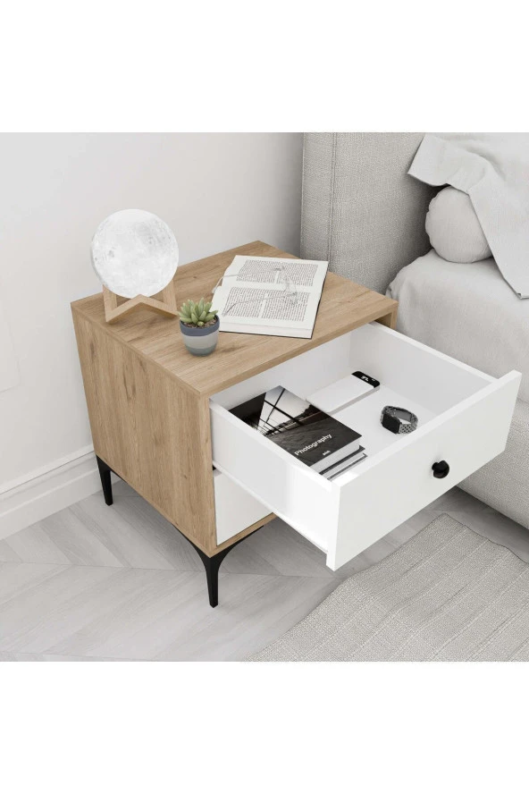 Mezza 3710 AGATA 2 ÇEKMECELİ AYAKLI KOMODİN SEPET-BEYAZ - 5