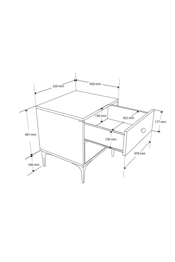 Mezza 3710 AGATA 2 ÇEKMECELİ AYAKLI KOMODİN SEPET-BEYAZ - 7