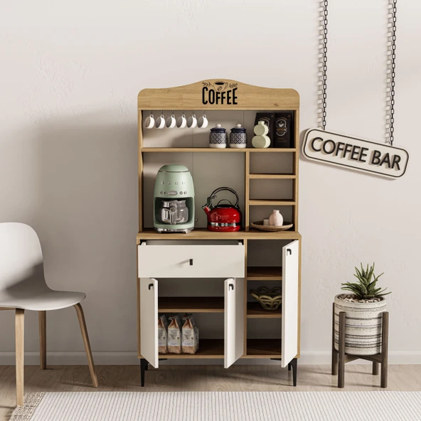 Mezza 5224 SIESTA 90CM KAHVE KÖŞESİ ÇOK AMAÇLI DOLAP 3 KAPAKLI 1 ÇEKMECELİ KİLER MUTFAK DOLABI SEPET-BEYAZ - 5