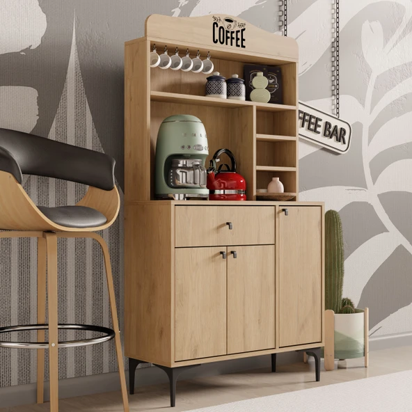 Mezza 5222 SIESTA 90 CM KAHVE KÖŞESİ ÇOK AMAÇLI DOLAP 3 KAPAKLI 1 ÇEKMECELİ KİLER MUTFAK DOLABI SEPET - 4