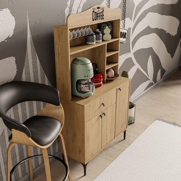 Mezza 5222 SIESTA 90 CM KAHVE KÖŞESİ ÇOK AMAÇLI DOLAP 3 KAPAKLI 1 ÇEKMECELİ KİLER MUTFAK DOLABI SEPET - 6