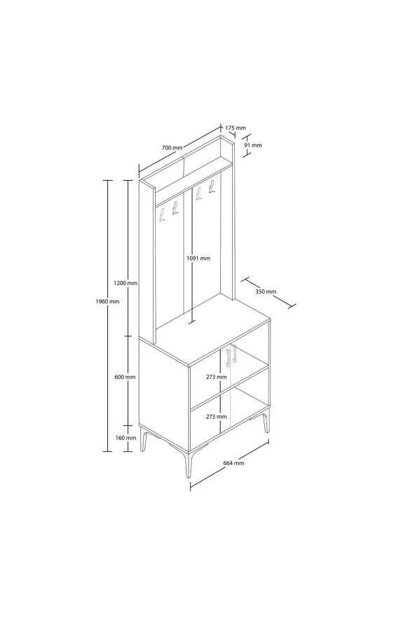 Mezza 5000 ROYAL 2 KAPAKLI 4 ASKILI PORTMANTO BEYAZ - Resim 6