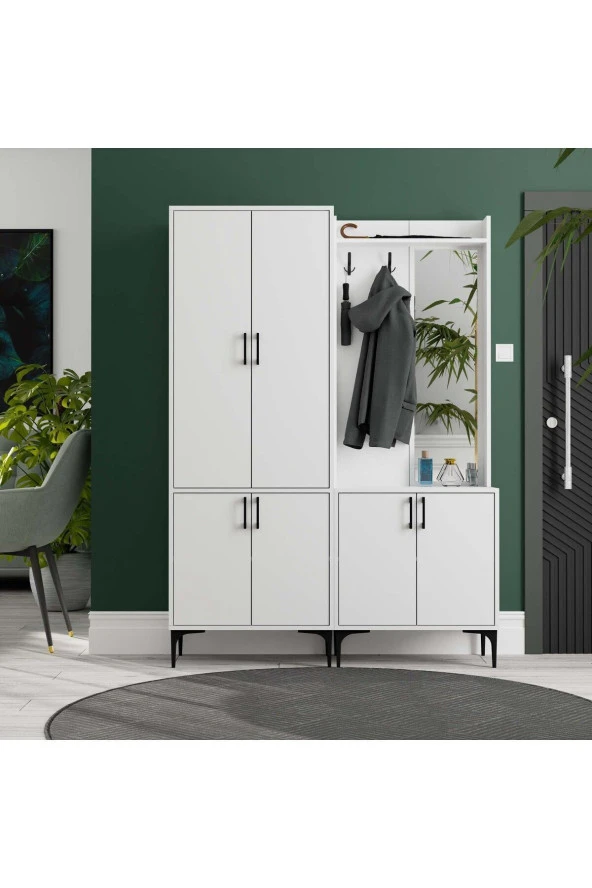 Mezza SET 5030-5010 ROYAL SAĞ AYNALI 6 KAPAKLI 7 ASKILI PORTMANTO BEYAZ - Resim 2