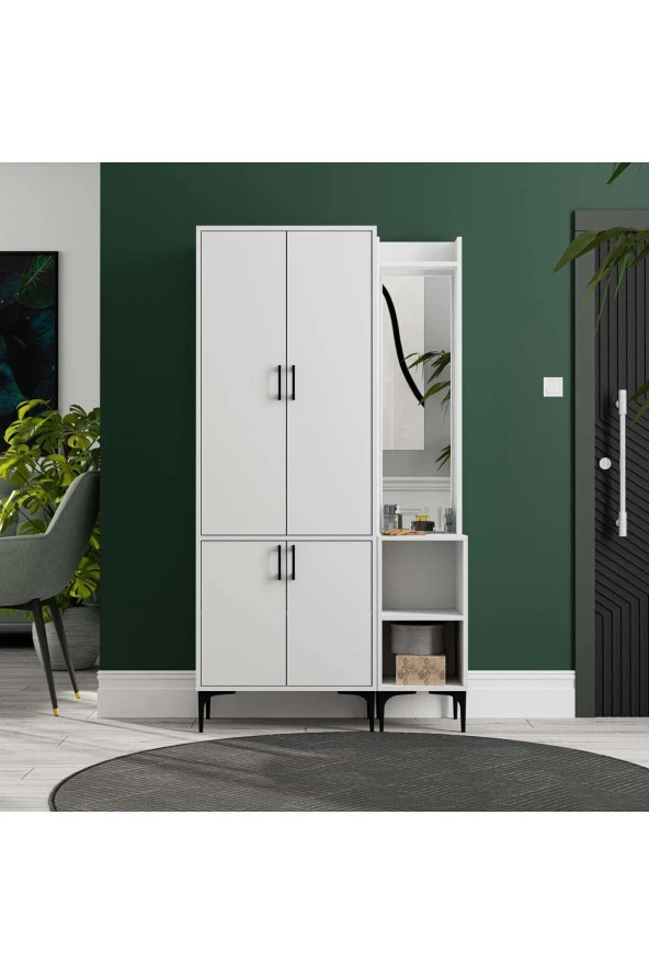 Mezza SET 5030-5040 ROYAL SAĞ AYNALI 4 KAPAKLI 5 ASKILI 2 RAFLI PORTMANTO BEYAZ - Resim 2