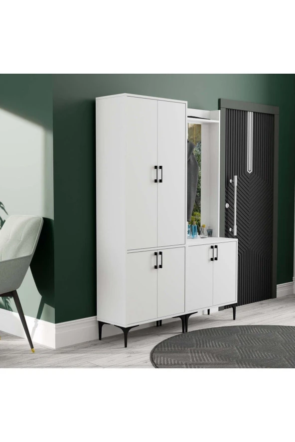 Mezza SET 5030-5010 ROYAL SAĞ AYNALI 6 KAPAKLI 7 ASKILI PORTMANTO BEYAZ - Resim 3