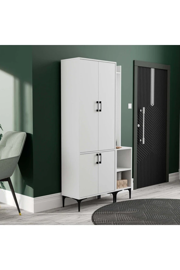 Mezza SET 5030-5040 ROYAL SAĞ AYNALI 4 KAPAKLI 5 ASKILI 2 RAFLI PORTMANTO BEYAZ - Resim 3