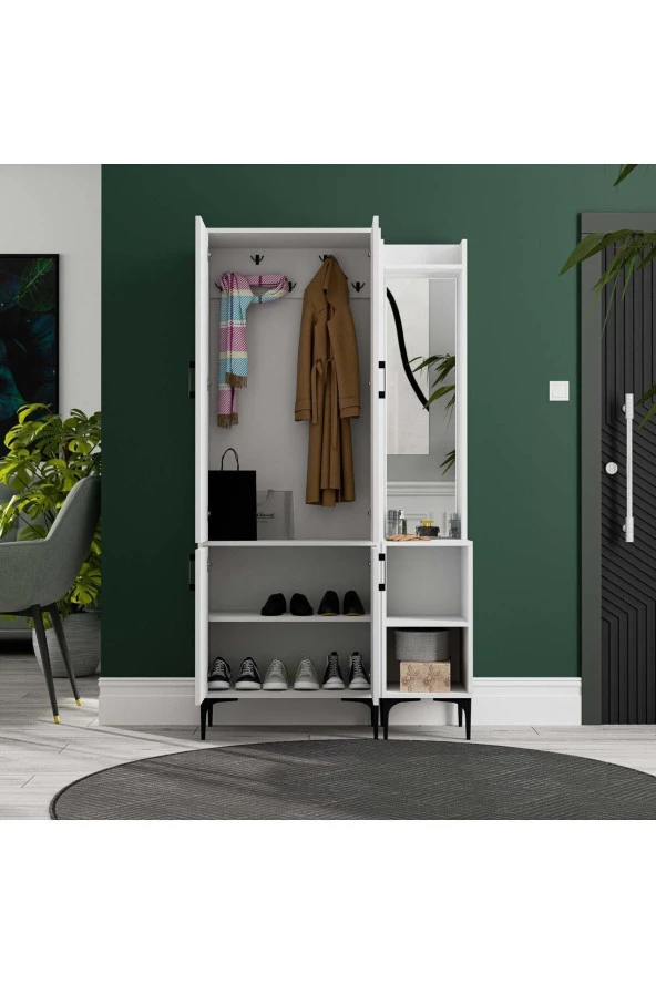 Mezza SET 5030-5040 ROYAL SAĞ AYNALI 4 KAPAKLI 5 ASKILI 2 RAFLI PORTMANTO BEYAZ - Resim 4