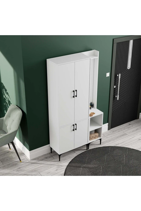 Mezza SET 5030-5040 ROYAL SAĞ AYNALI 4 KAPAKLI 5 ASKILI 2 RAFLI PORTMANTO BEYAZ - Resim 5