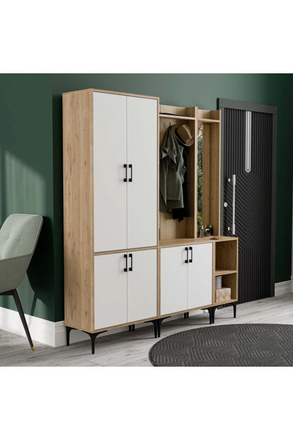 Mezza SET 5032-5002-5042 ROYAL SAĞ AYNALI 6 KAPAKLI 9 ASKILI 2 RAFLI PORTMANTO SEPET-YUNUS-BEYAZ - 3