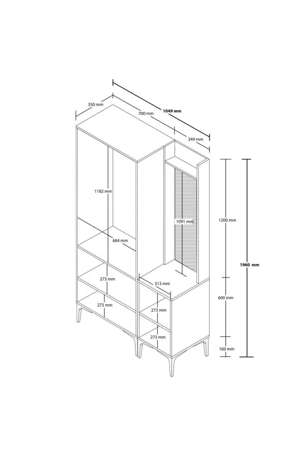 Mezza SET 5030-5040 ROYAL SAĞ AYNALI 4 KAPAKLI 5 ASKILI 2 RAFLI PORTMANTO BEYAZ - Resim 6