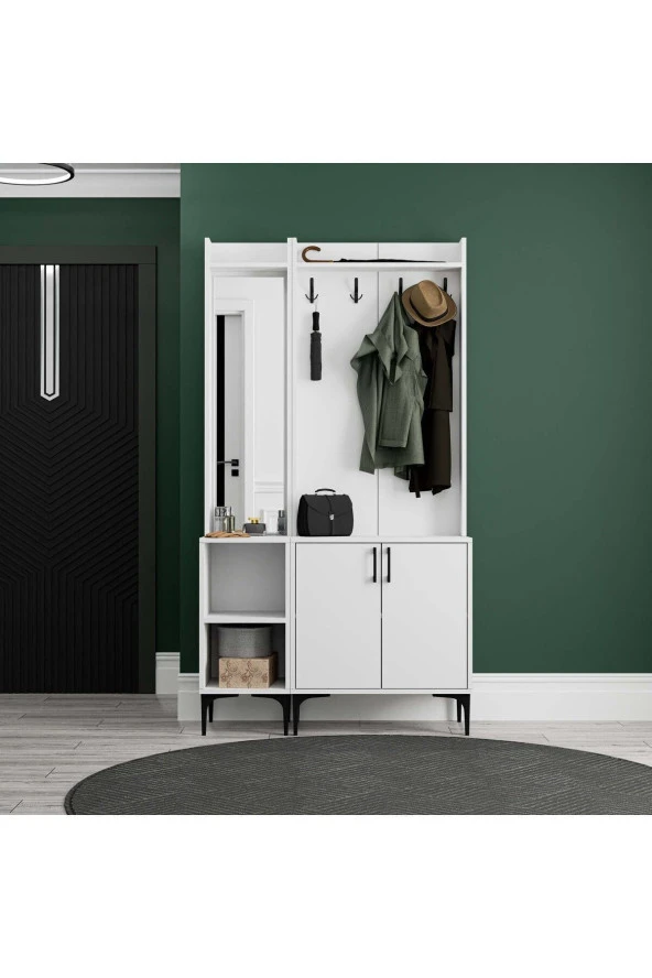 Mezza SET 5040-5000 ROYAL SOL AYNALI 2 KAPAKLI 4 ASKILI 2 RAFLI PORTMANTO BEYAZ - 2