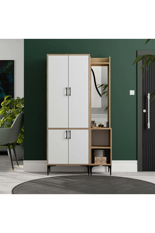 Mezza SET 5032-5042 ROYAL SAĞ AYNALI 4 KAPAKLI 5 ASKILI 2 RAFLI PORTMANTO SEPET-YUNUS-BEYAZ - Resim 2