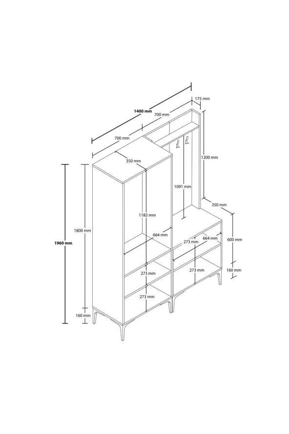 Mezza SET 5032-5002 ROYAL 6 KAPAKLI 9 ASKILI PORTMANTO SEPET-YUNUS-BEYAZ - 6