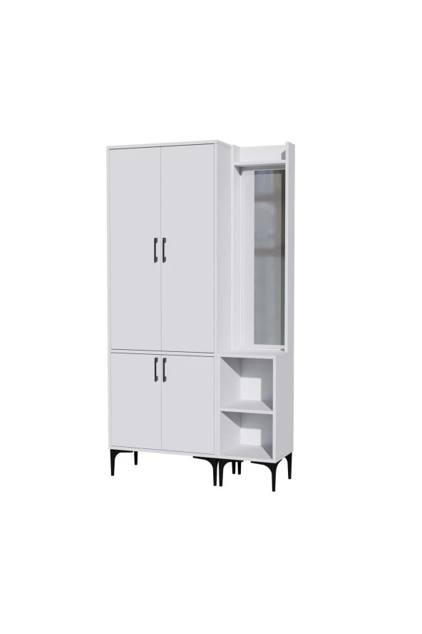 Mezza SET 5030-5040 ROYAL SAĞ AYNALI 4 KAPAKLI 5 ASKILI 2 RAFLI PORTMANTO BEYAZ - Resim 7