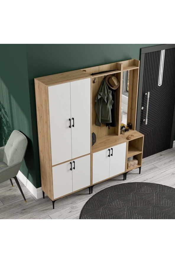 Mezza SET 5032-5002-5042 ROYAL SAĞ AYNALI 6 KAPAKLI 9 ASKILI 2 RAFLI PORTMANTO SEPET-YUNUS-BEYAZ - 5