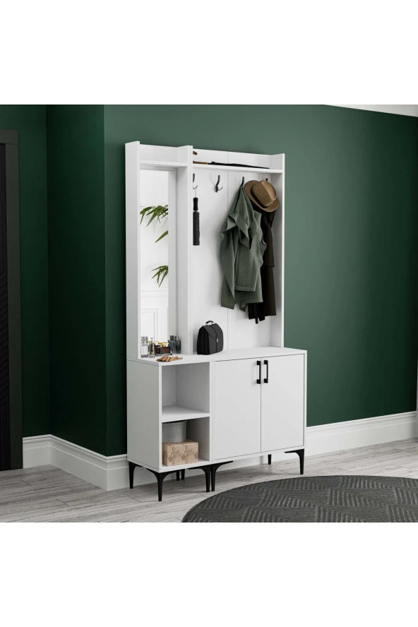 Mezza SET 5040-5000 ROYAL SOL AYNALI 2 KAPAKLI 4 ASKILI 2 RAFLI PORTMANTO BEYAZ - 3