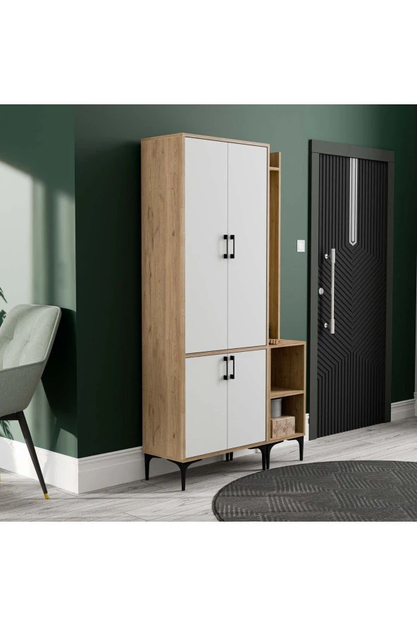 Mezza SET 5032-5042 ROYAL SAĞ AYNALI 4 KAPAKLI 5 ASKILI 2 RAFLI PORTMANTO SEPET-YUNUS-BEYAZ - Resim 3