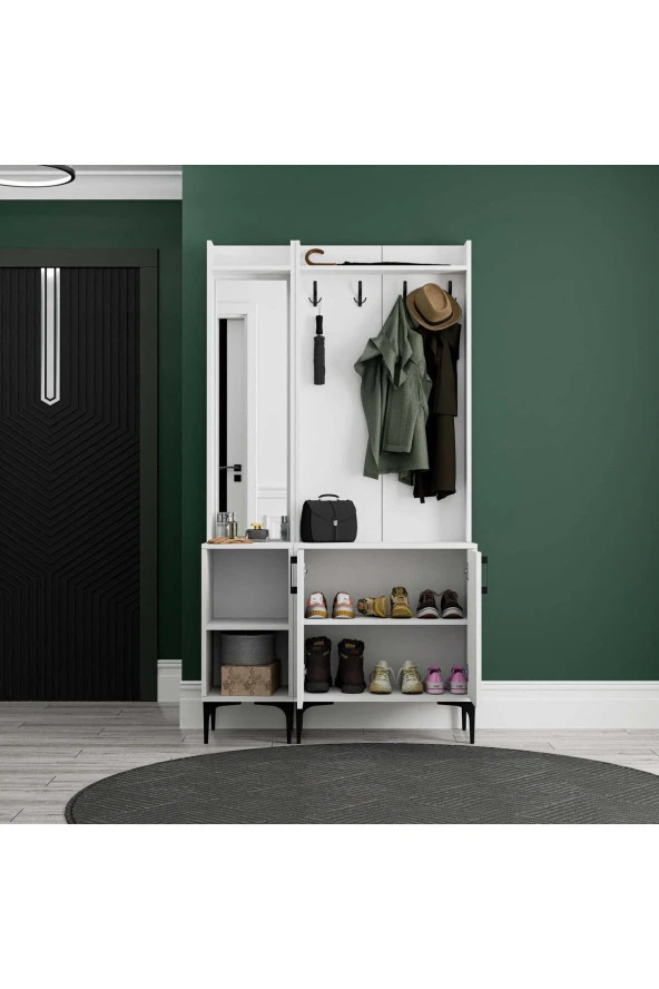 Mezza SET 5040-5000 ROYAL SOL AYNALI 2 KAPAKLI 4 ASKILI 2 RAFLI PORTMANTO BEYAZ - 4