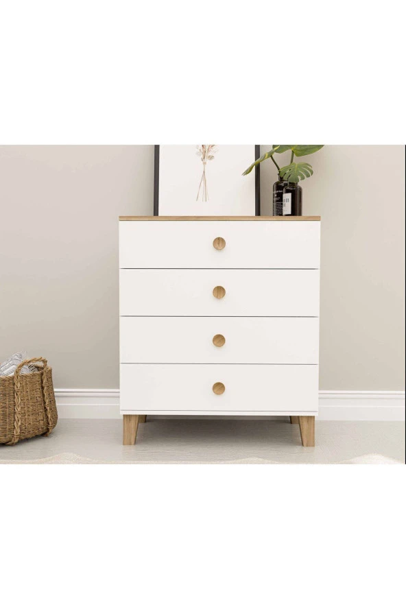 Mezza 3650 Vento 4 Çekmeceli Şifonyer Sepet - Beyaz - Resim 2