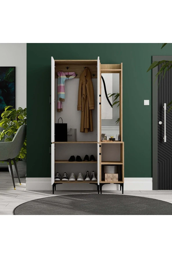 Mezza SET 5032-5042 ROYAL SAĞ AYNALI 4 KAPAKLI 5 ASKILI 2 RAFLI PORTMANTO SEPET-YUNUS-BEYAZ - Resim 4