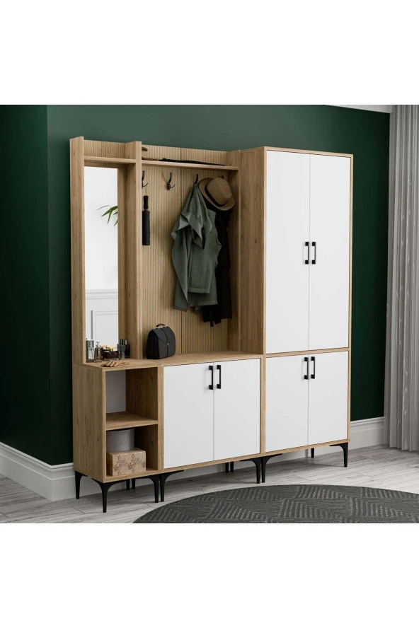 Mezza SET 5042-5002-5032 ROYAL SOL AYNALI 6 KAPAKLI 9 ASKILI 2 RAFLI PORTMANTO SEPET-YUNUS-BEYAZ - 3