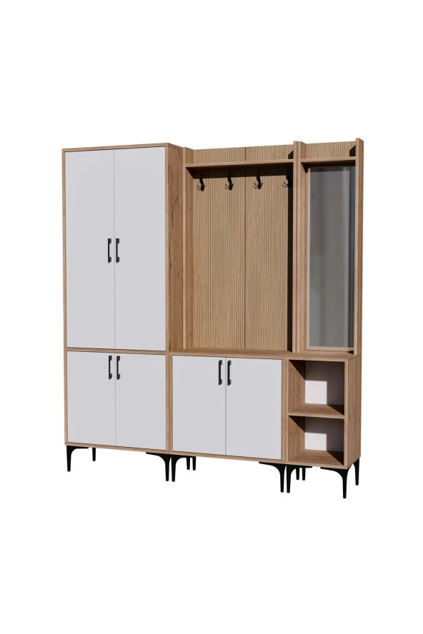 Mezza SET 5032-5002-5042 ROYAL SAĞ AYNALI 6 KAPAKLI 9 ASKILI 2 RAFLI PORTMANTO SEPET-YUNUS-BEYAZ - 7