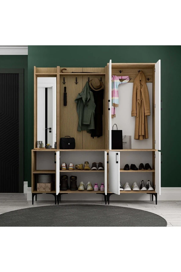 Mezza SET 5042-5002-5032 ROYAL SOL AYNALI 6 KAPAKLI 9 ASKILI 2 RAFLI PORTMANTO SEPET-YUNUS-BEYAZ - 4