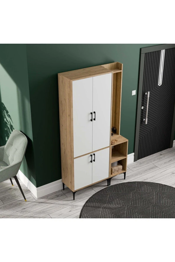 Mezza SET 5032-5042 ROYAL SAĞ AYNALI 4 KAPAKLI 5 ASKILI 2 RAFLI PORTMANTO SEPET-YUNUS-BEYAZ - Resim 5