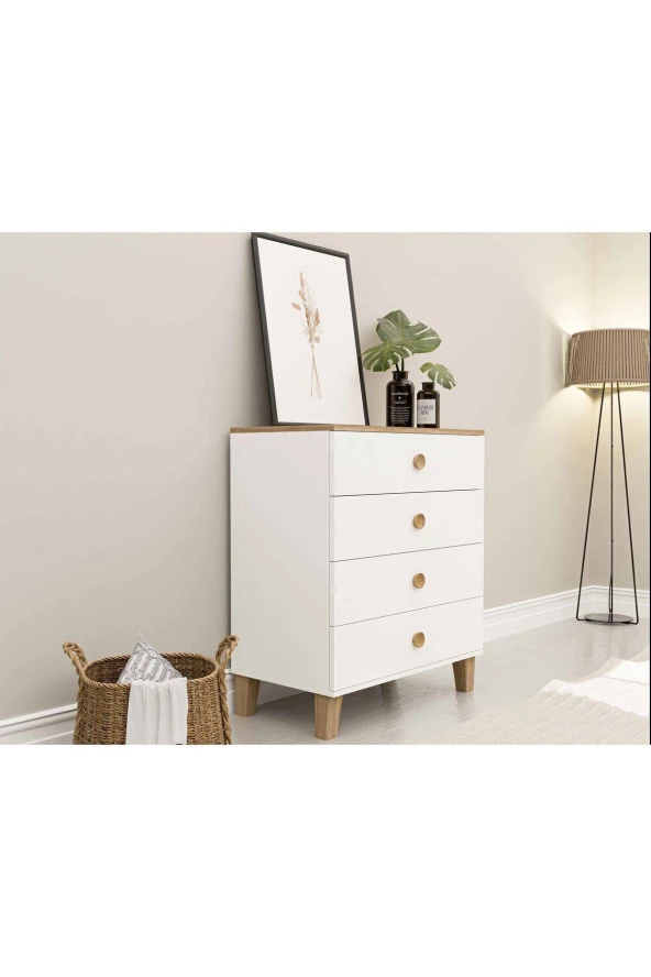 Mezza 3650 Vento 4 Çekmeceli Şifonyer Sepet - Beyaz - Resim 3