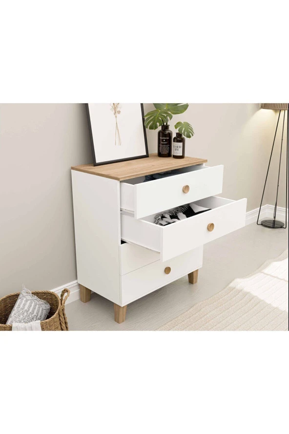 Mezza 3650 Vento 4 Çekmeceli Şifonyer Sepet - Beyaz - Resim 4