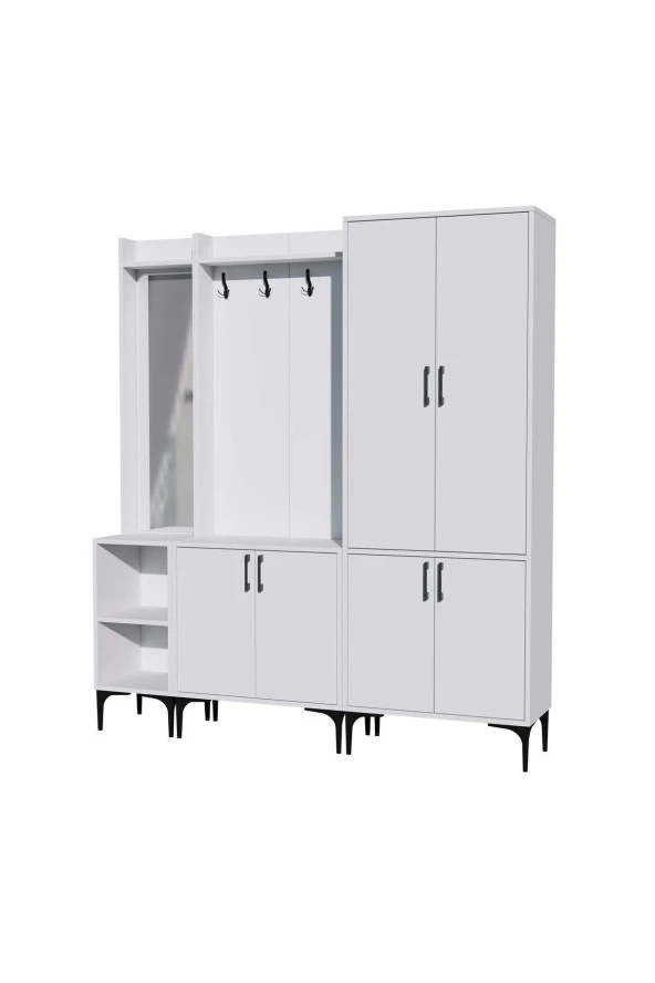 Mezza SET 5040-5000-5030 ROYAL SOL AYNALI 6 KAPAKLI 9 ASKILI 2 RAFLI PORTMANTO BEYAZ - 7