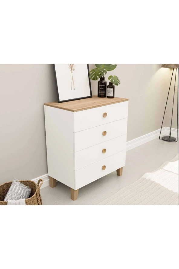 Mezza 3650 Vento 4 Çekmeceli Şifonyer Sepet - Beyaz - Resim 5