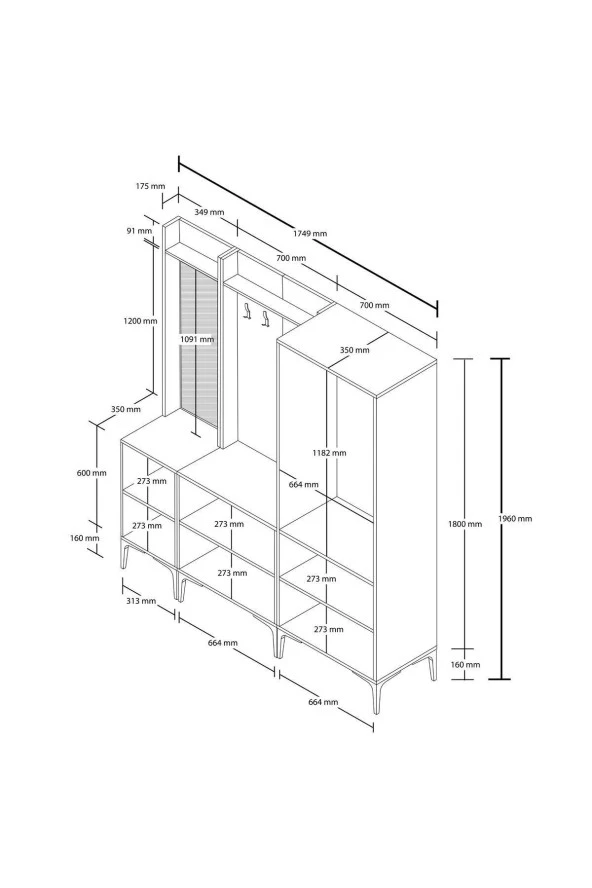 Mezza SET 5042-5002-5032 ROYAL SOL AYNALI 6 KAPAKLI 9 ASKILI 2 RAFLI PORTMANTO SEPET-YUNUS-BEYAZ - 6