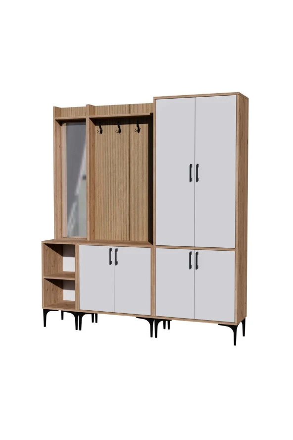 Mezza SET 5042-5002-5032 ROYAL SOL AYNALI 6 KAPAKLI 9 ASKILI 2 RAFLI PORTMANTO SEPET-YUNUS-BEYAZ - 7