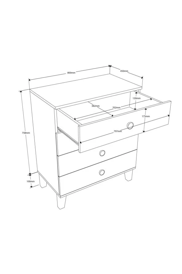 Mezza 3650 Vento 4 Çekmeceli Şifonyer Sepet - Beyaz - Resim 7