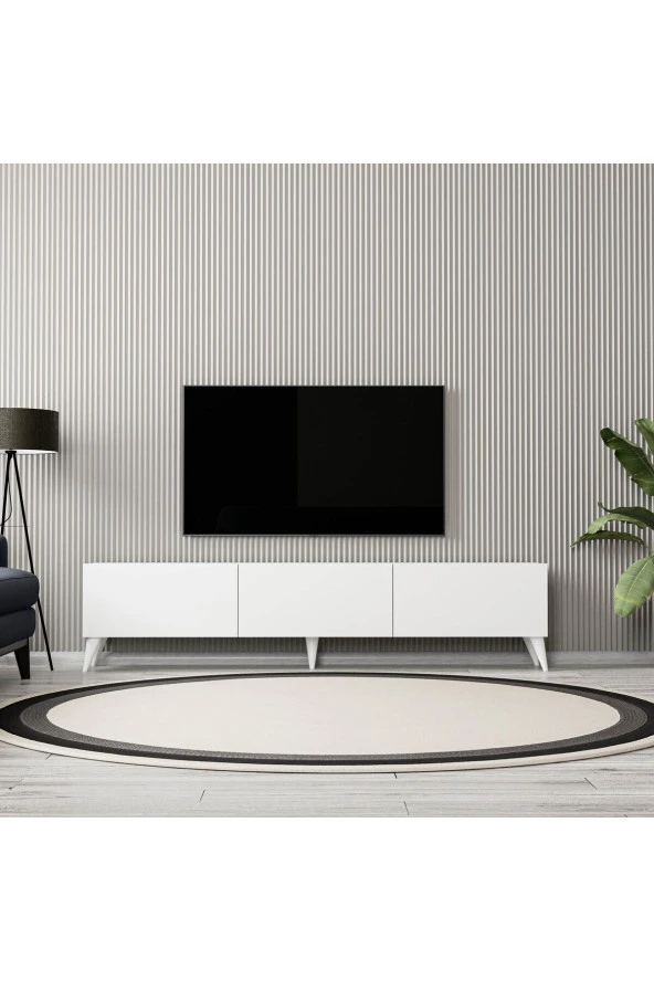 1250 ELİSA 3 KAPAKLI KULPSUZ 180 CM AYAKLI TV ÜNİTESİ BEYAZ - Resim 2