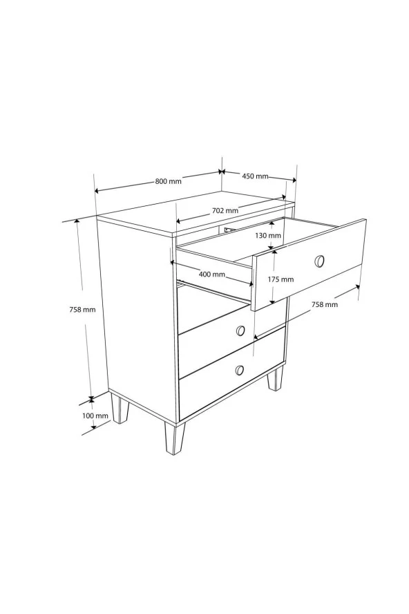 Mezza 3660 LISA 4 ÇEKMECELİ AYAKLI ŞİFONYER SEPET - BEYAZ - Resim 6