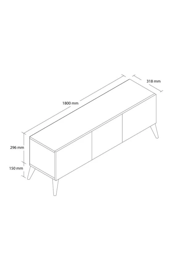 1250 ELİSA 3 KAPAKLI KULPSUZ 180 CM AYAKLI TV ÜNİTESİ BEYAZ - Resim 7