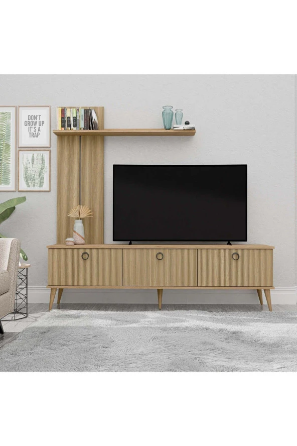 Mezza 1382 TERRA 180 cm (AHŞAP AYAKLI) TV ÜNİTESİ SEPET - YUNUS - Resim 2
