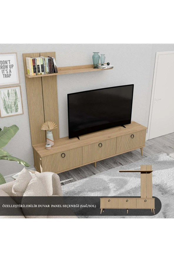 Mezza 1382 TERRA 180 cm (AHŞAP AYAKLI) TV ÜNİTESİ SEPET - YUNUS - Resim 3