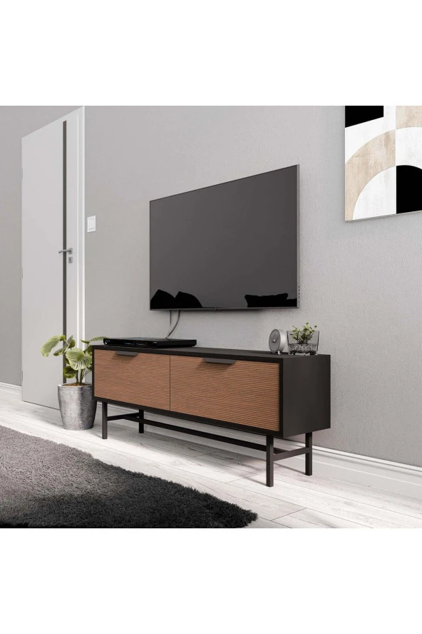 Mezza 4010 BLANCO 138 CM (METAL AYAKLI) TV ÜNİTESİ SİYAH KAPLAN