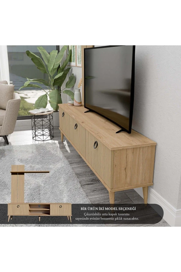 Mezza 1382 TERRA 180 cm (AHŞAP AYAKLI) TV ÜNİTESİ SEPET - YUNUS - Resim 5