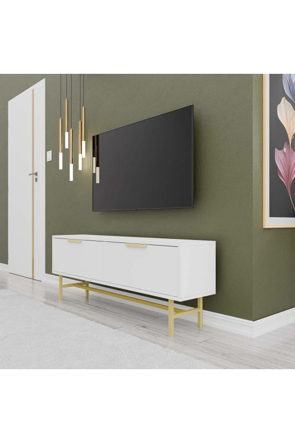 Mezza 4032 NERO 138 CM (GOLD METAL AYAKLI) TV ÜNİTESİ BEYAZ