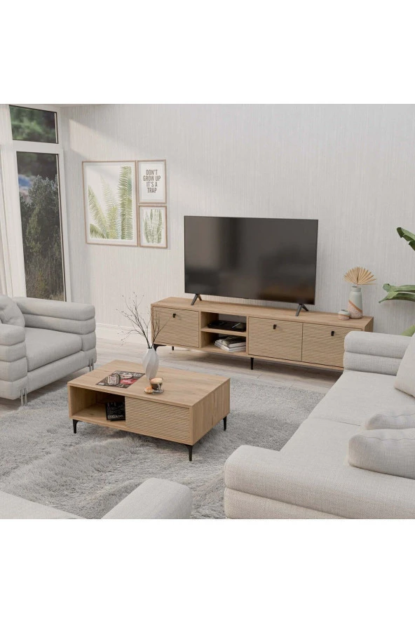 Mezza SET 1364-2092 VİSİON TV ÜNİTESİ - ORTA SEHPA SETİ SEPET - YUNUS - Resim 2